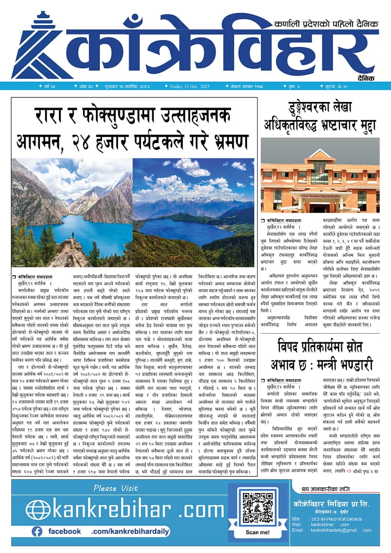 काँक्रेविहार दैनिकःशुक्रवार १४ कार्तिक २०८२, 31 Oct 2025